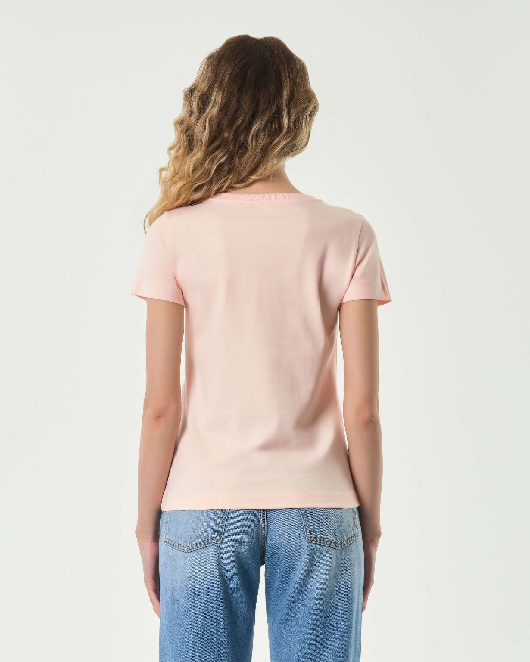 T-shirt rosa pesca in cotone Pinko con logo ricamato tono su tono sul petto