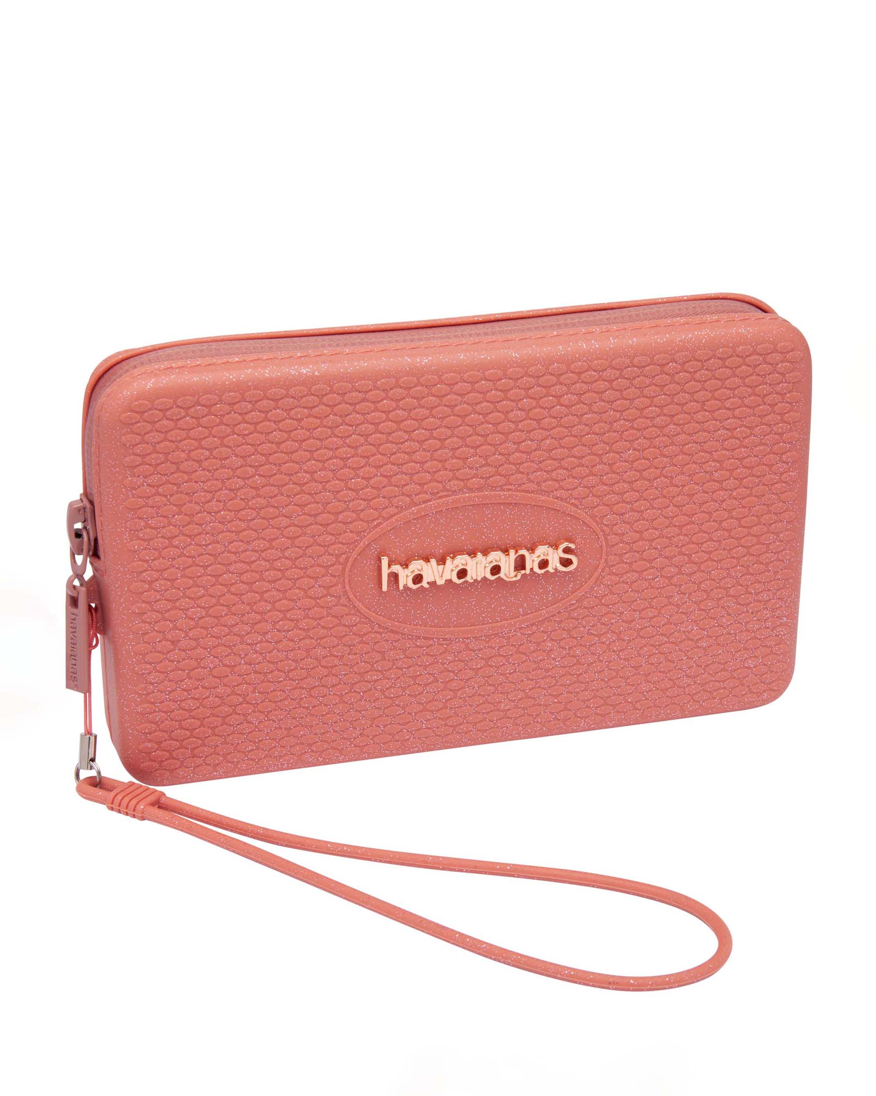 Mini Bag Plus Havaianas rosa effetto metallizzato con glitter a lavorazione grana di riso e maxi logo in metallo