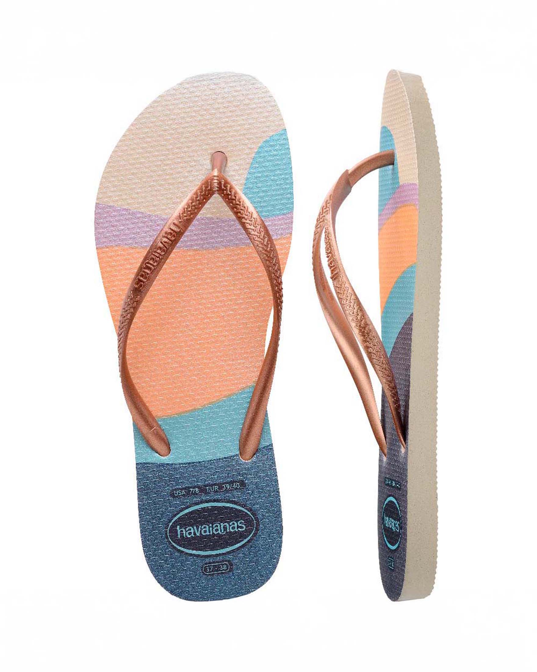 Havaianas Slim Palette Glow a fantasia degradè rosa e avio con fascette sottili a tinta unita con logo in rilievo image