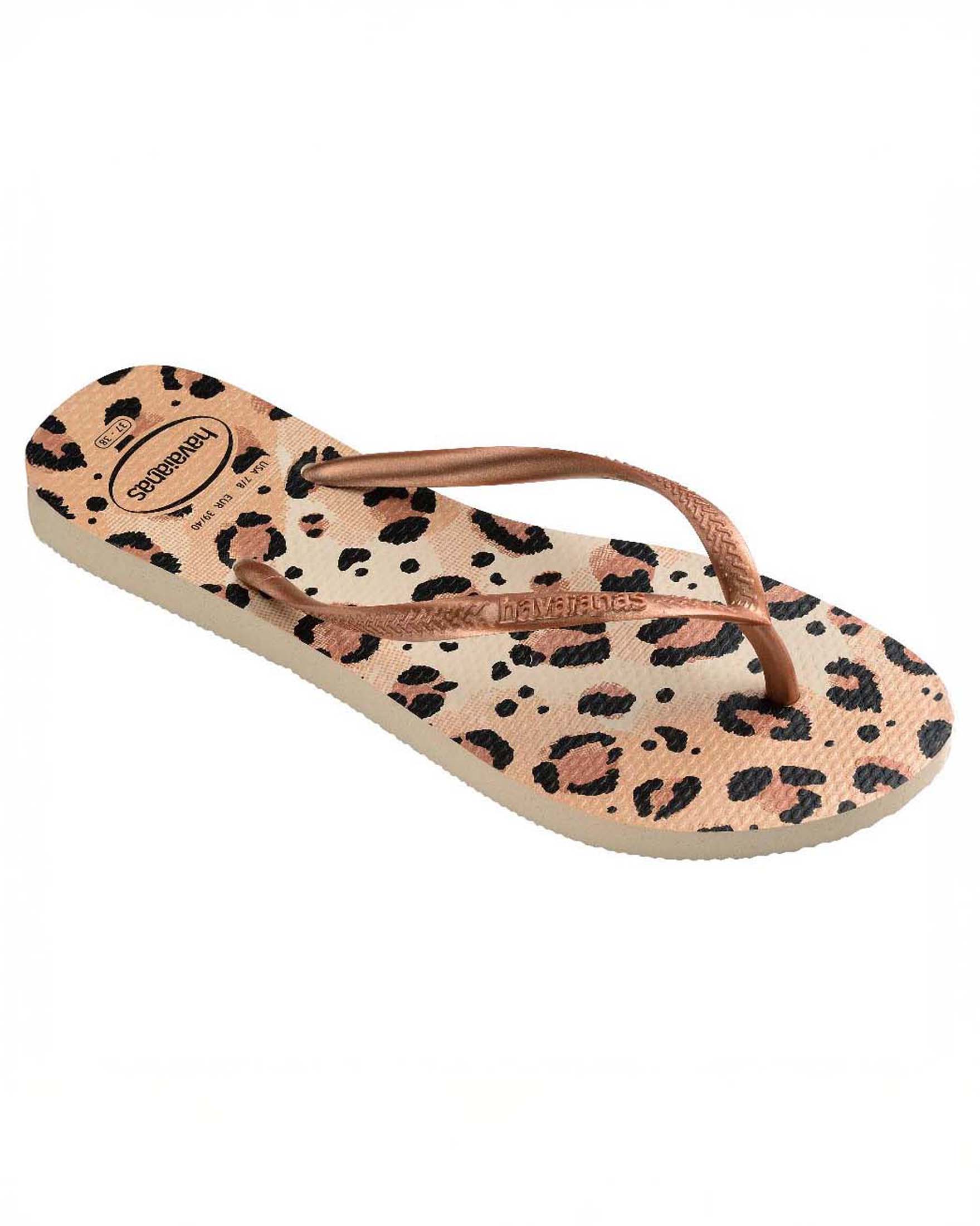 Slim a fantasia animalier con fascette sottili beige con logo in rilievo