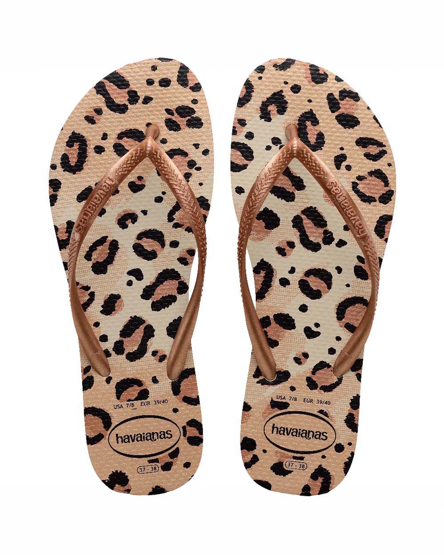 Havaianas Slim a fantasia animalier con fascette sottili beige con logo in rilievo image