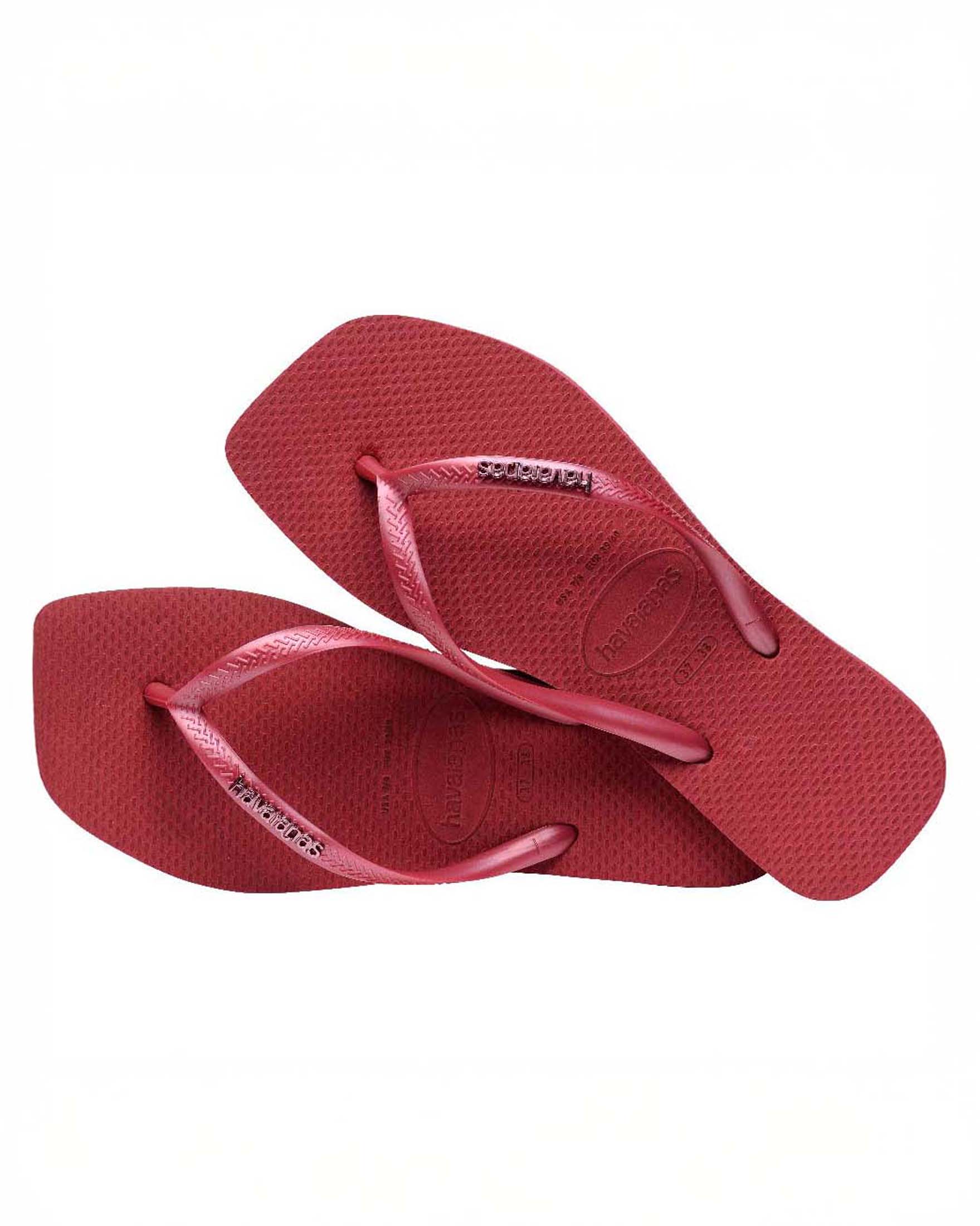 Havaianas Square logo bordeaux con fascette tono su tono metallizzate con logo in metallo tono su tono