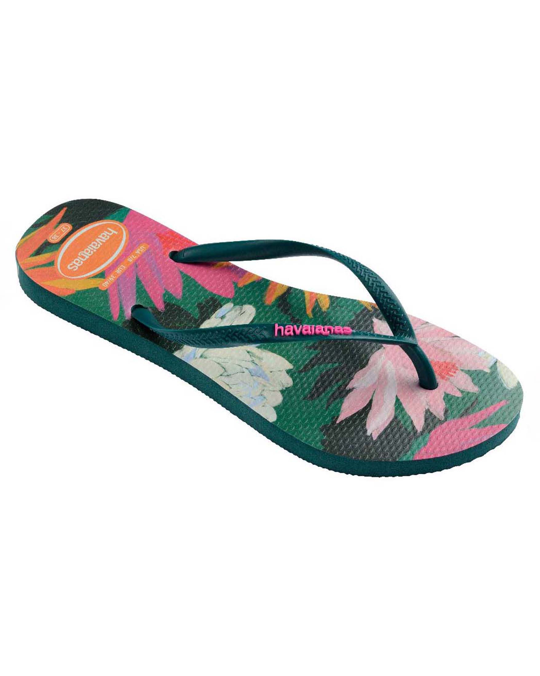 Havaianas Silm Bliss Tropical verdi con suola a stampa multicolore e fascette tono su tono con loro in rilievo