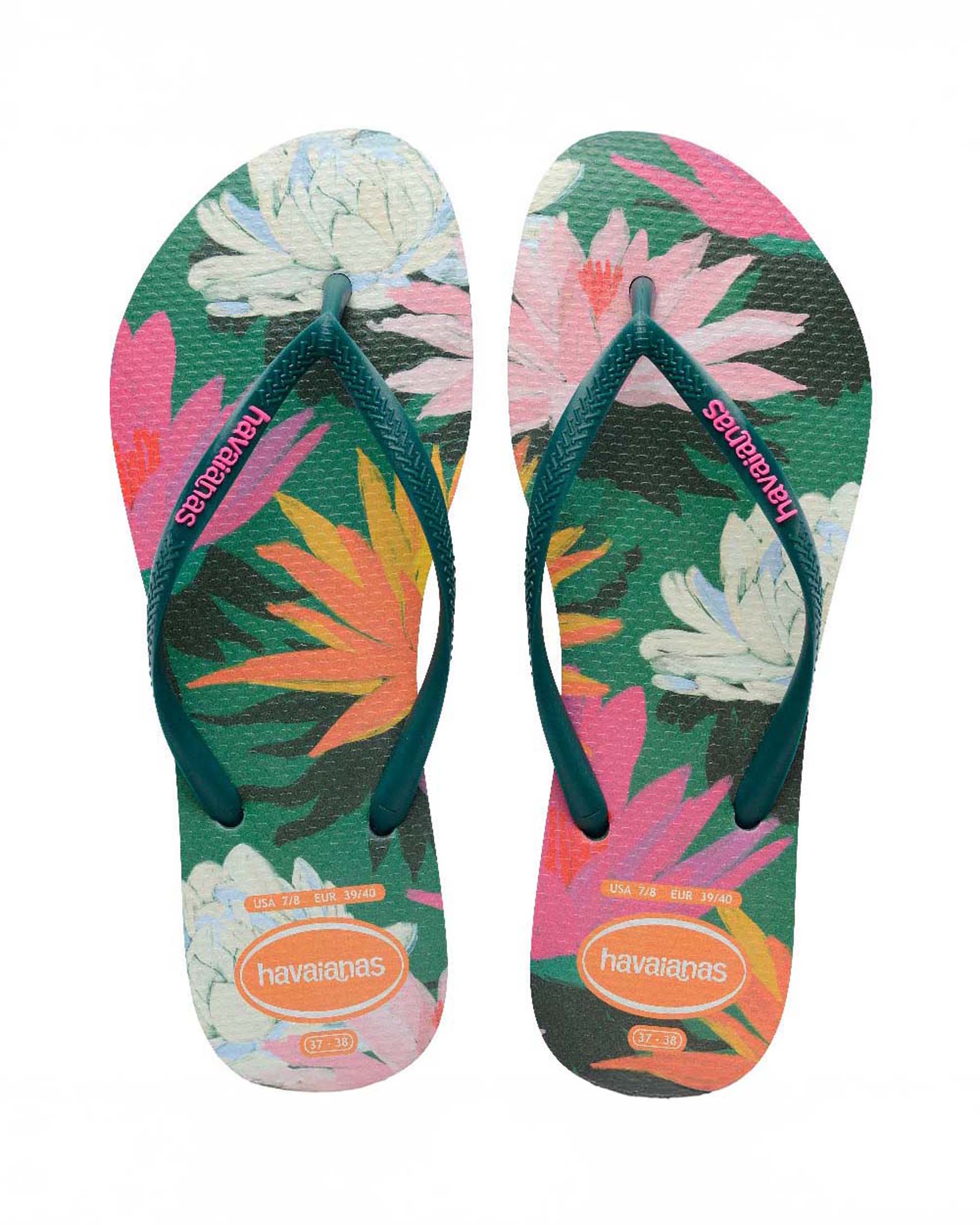 Havaianas Silm Bliss Tropical verdi con suola a stampa multicolore e fascette tono su tono con loro in rilievo image