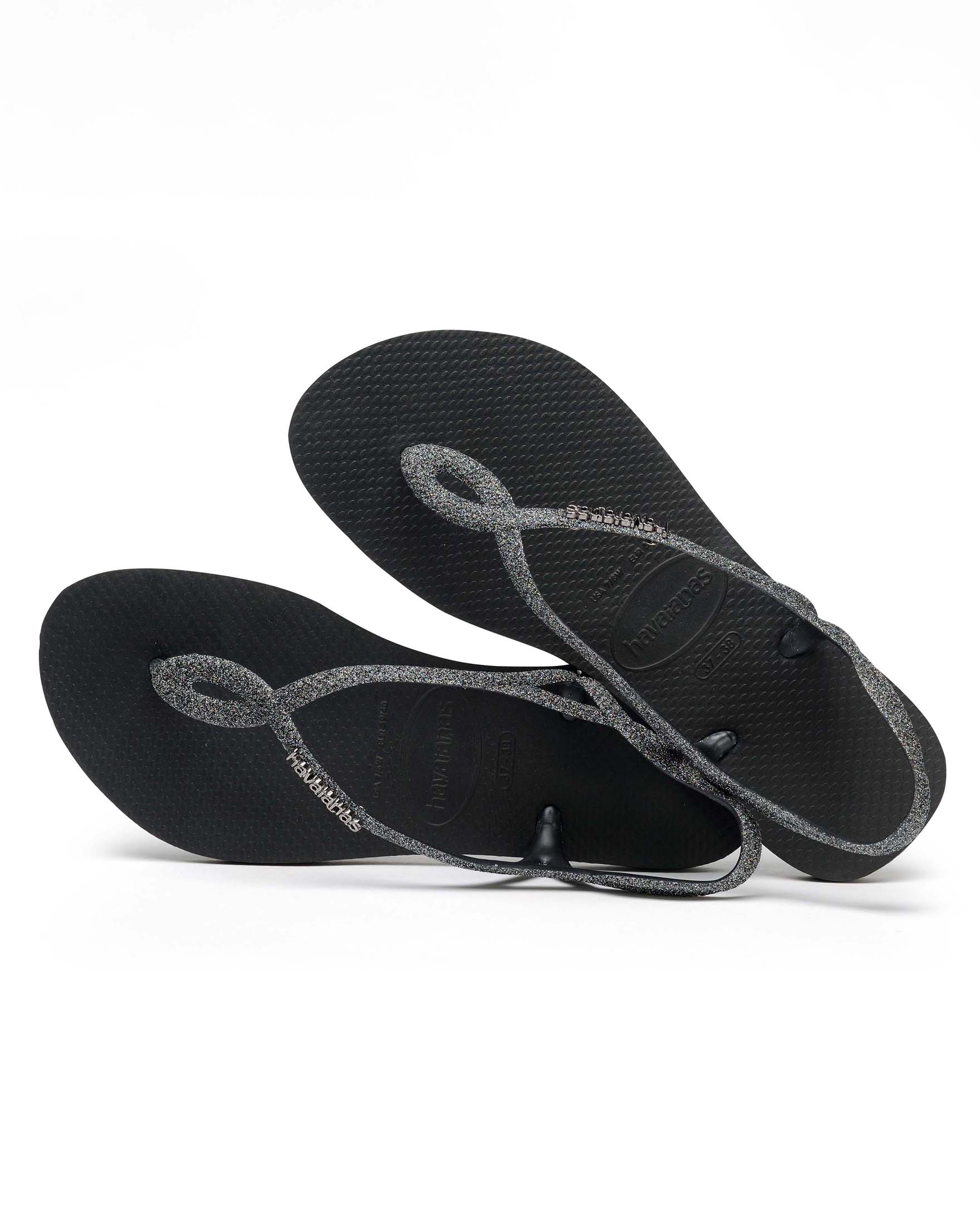 Havaianas Luna Premium II neri con fascette intrecciate glitter grigie con logo in metallo image