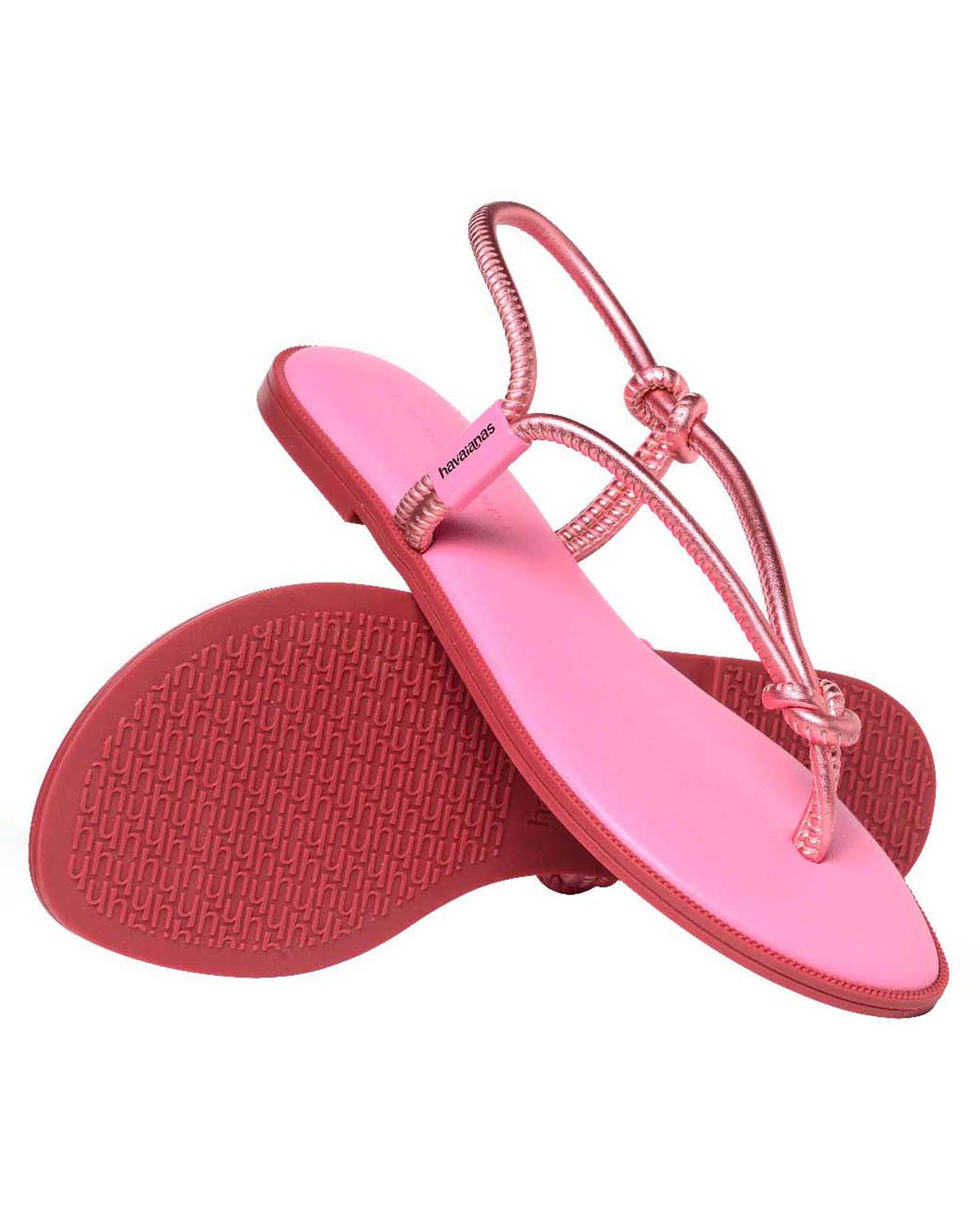 Infradito Havaianas Una Acai con cinturini cilindrici fucsia con motivi a nodo e suola arancione image
