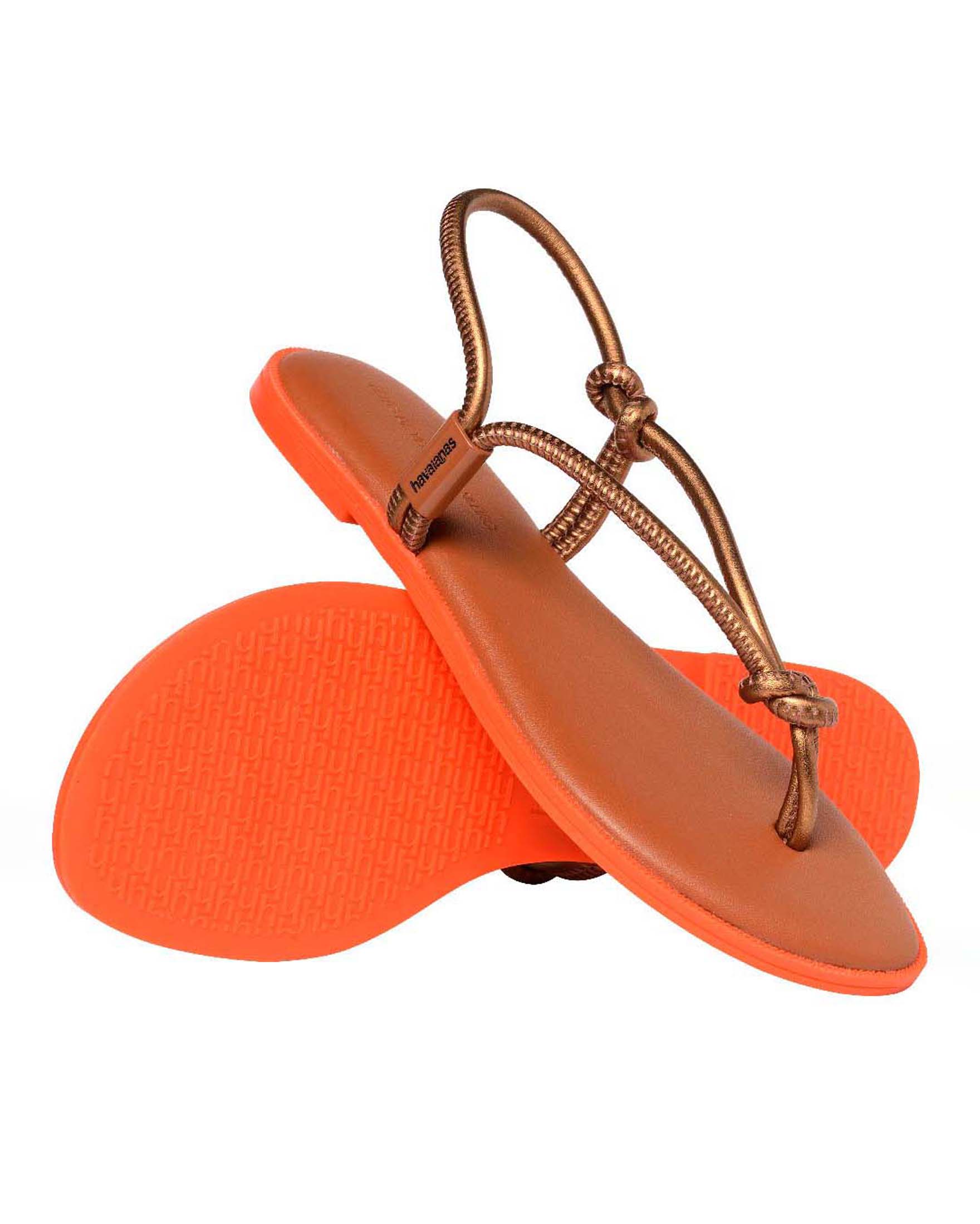 Infradito Havaianas Una Acai con cinturini cilindrici color cuoio con motivi a nodo e suola arancione image