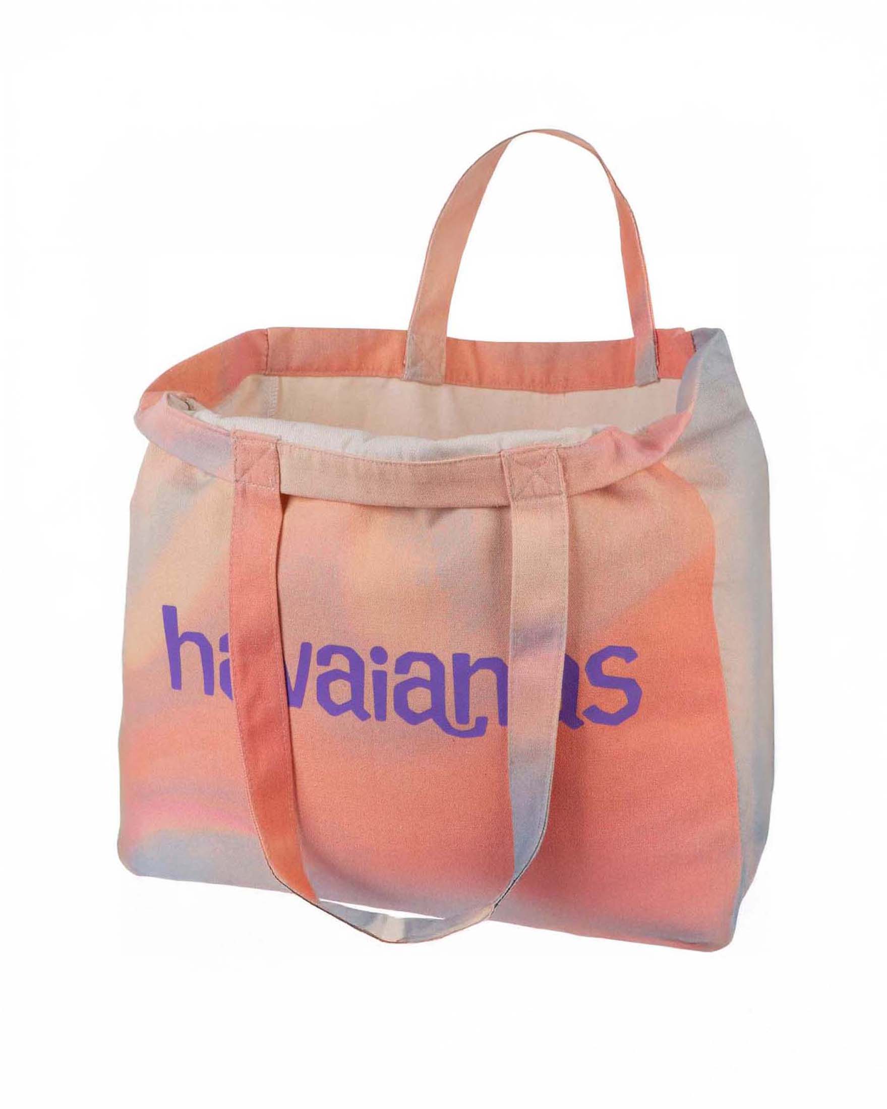 Shopping bag Havaianas in misto cotone a fantasia degradè rosa e blu con scritta logo stampata image