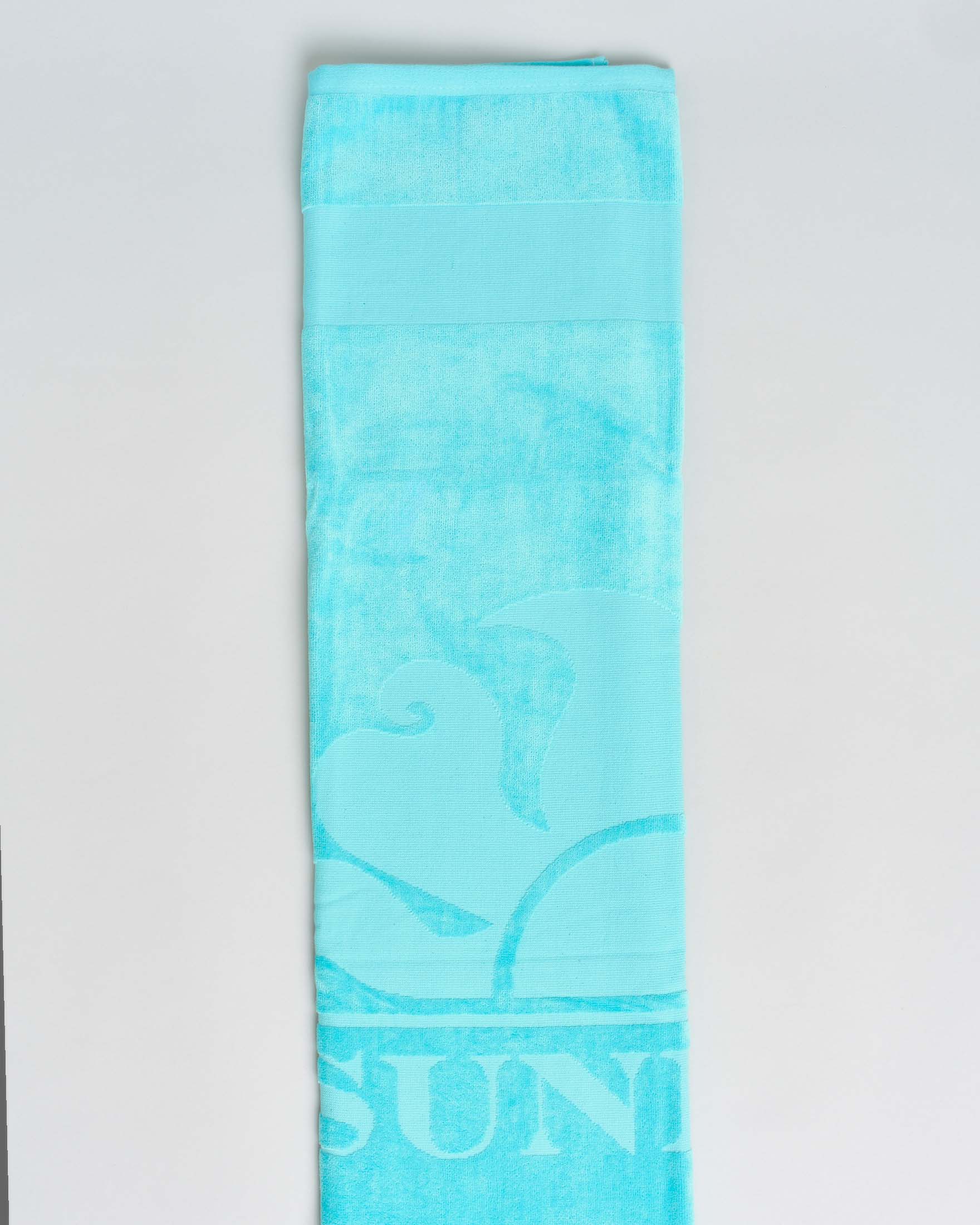 Telo mare Sundek turchese in cotone con maxi logo jacquard tono su tono