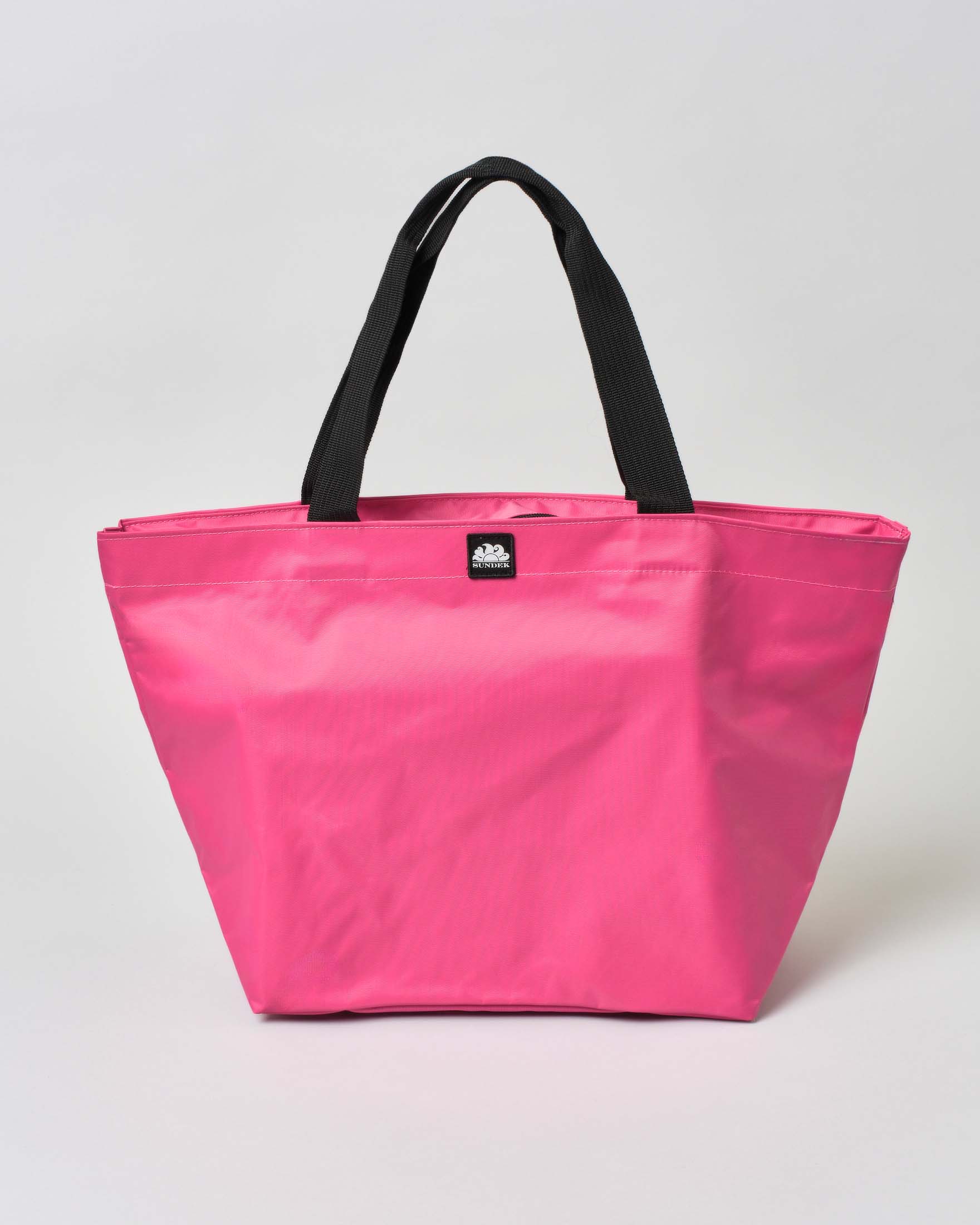 Tote bag grande fucsia in tessuto tecnico impermeabile con logo e manici neri