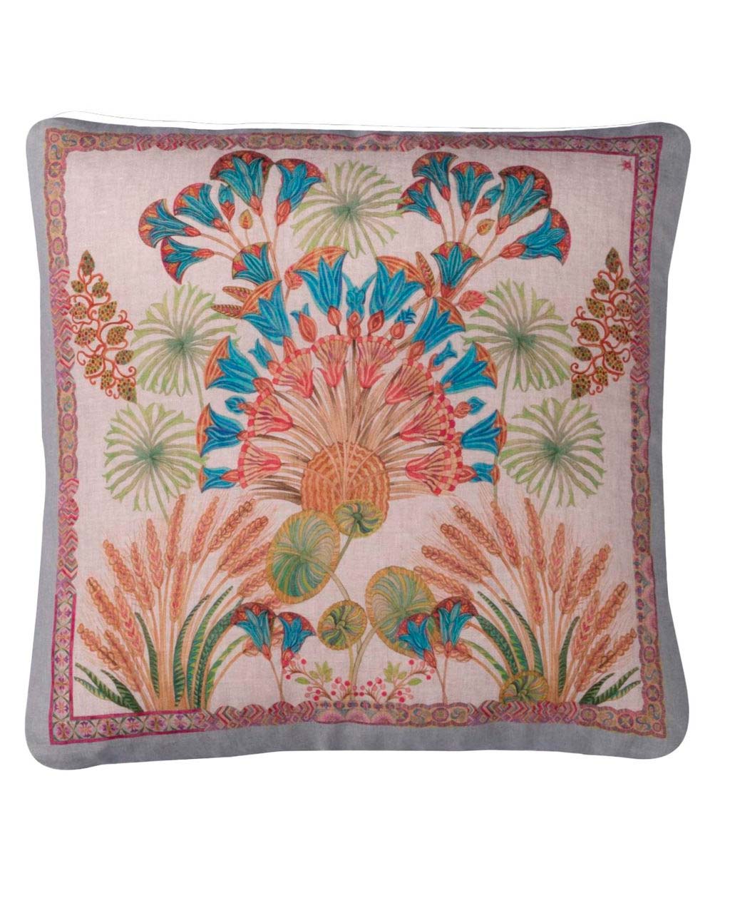 Federa per cuscino quadrato Papyro in lino e cotone con stampa piante esotiche multicolor