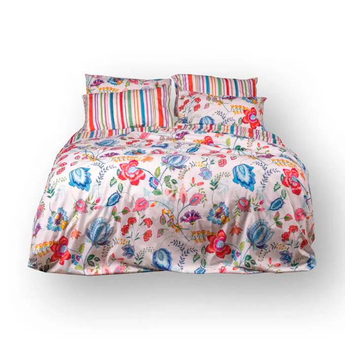 Completo lenzuola a due piazze Agathe di cotone con stampa floreale multicolor