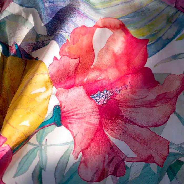 Copripiumino a due piazze double-face Kentia in cotone con stampa Ibisco e felci multicolor