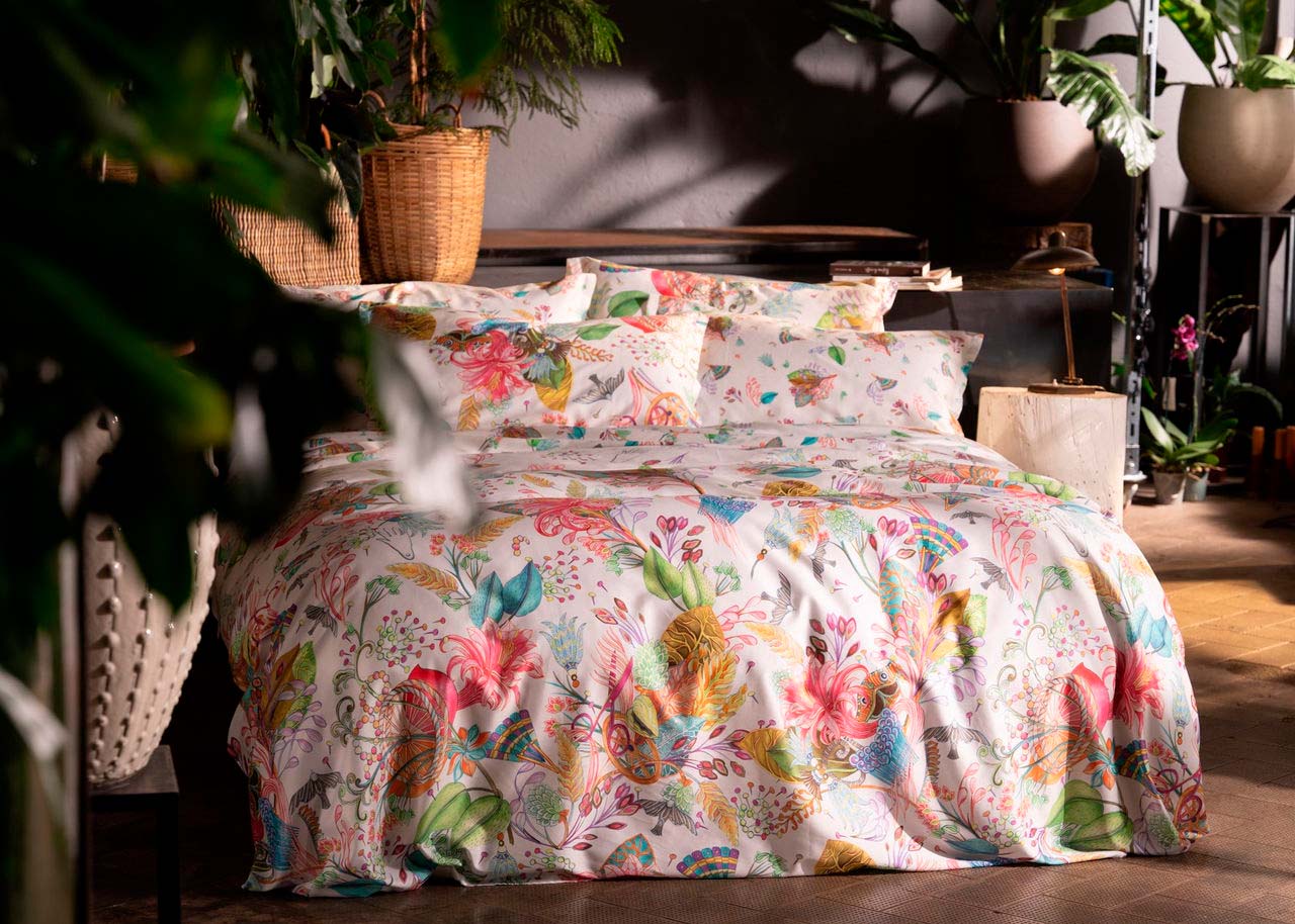 Copripiumino a due piazze double-face Frida in raso di cotone con stampa floreale multicolor