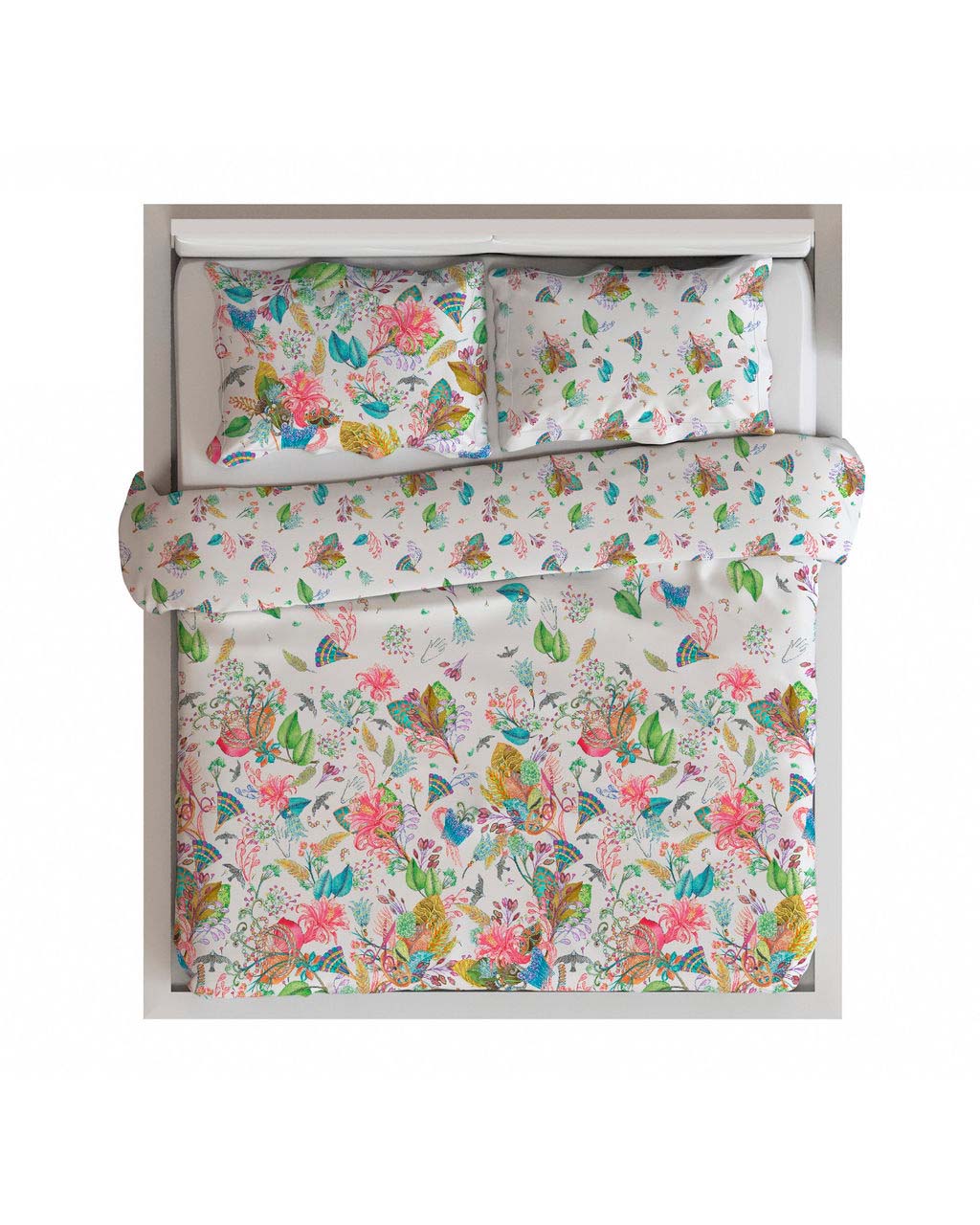 Copripiumino a due piazze double-face Frida in raso di cotone con stampa floreale multicolor