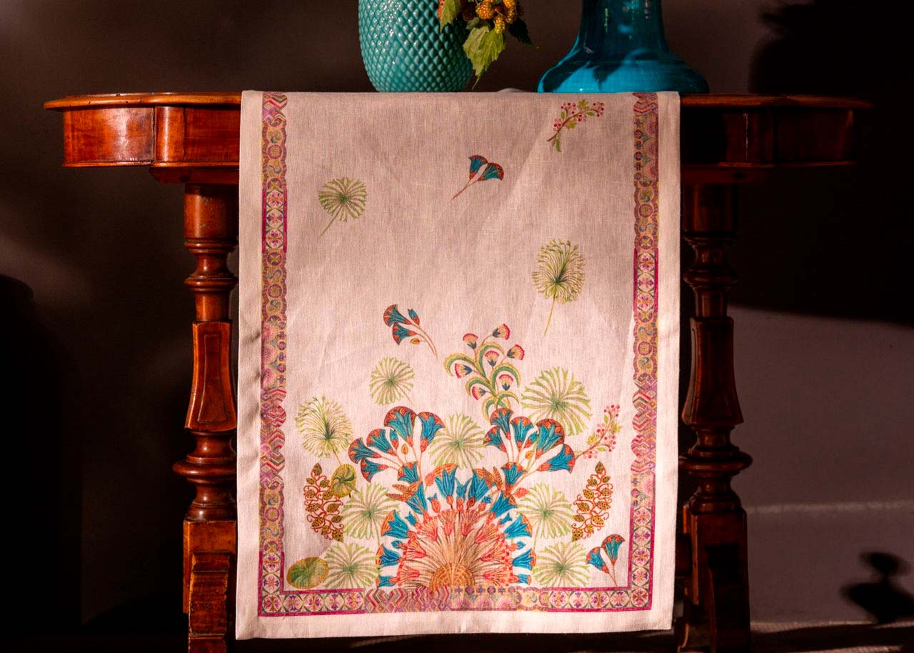 Runner Papyro in lino a fantasia piante esotiche multicolor image