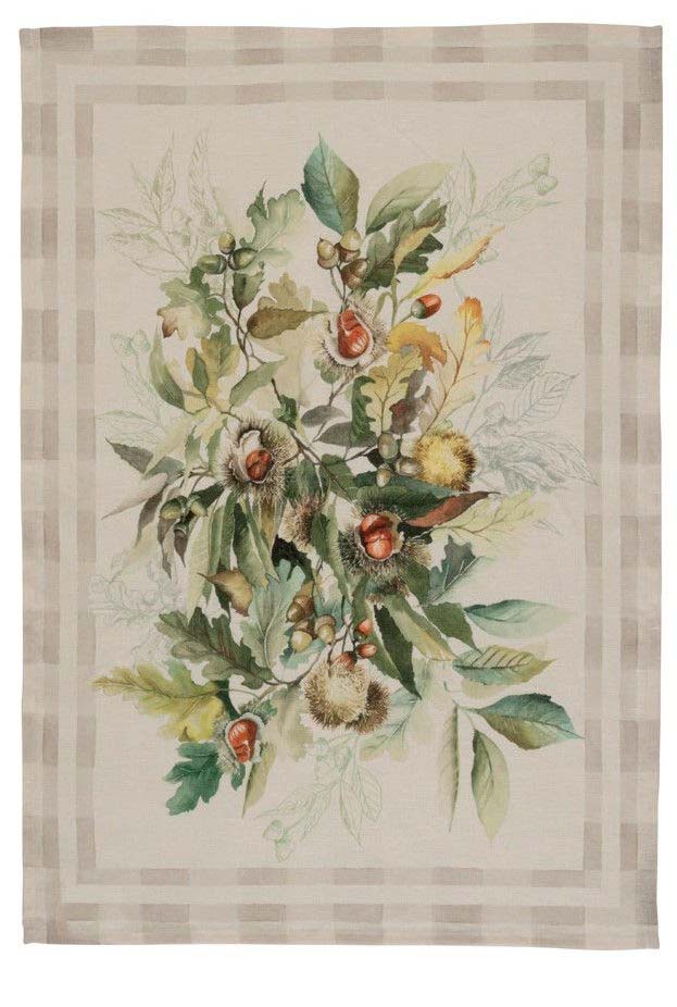 Canovaccio Ballotte in lino beige con stampa castagne verde