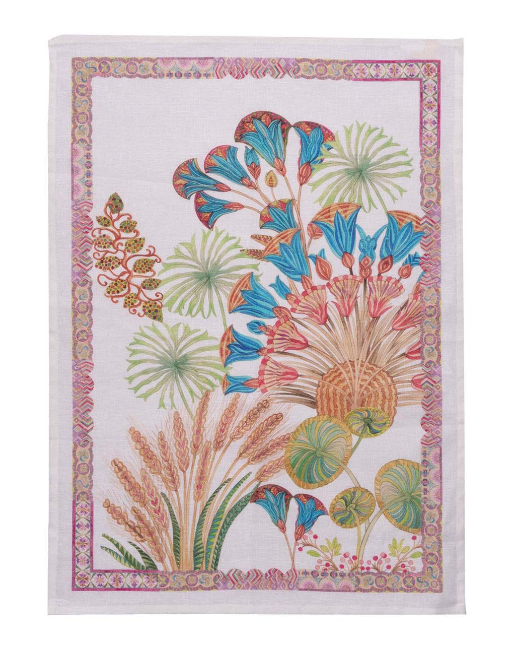 Canovaccio Papyro in lino bianco con stampa piante esotiche multicolor