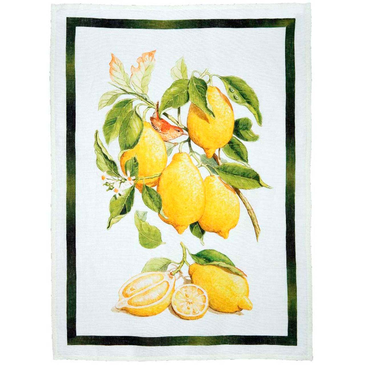 Canovaccio Limoncello in lino bianco con stampa limoni e controno verde