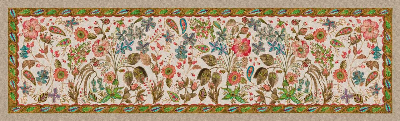 Tappeto Occitane a fantasia floreale e bordo sabbia 52x180