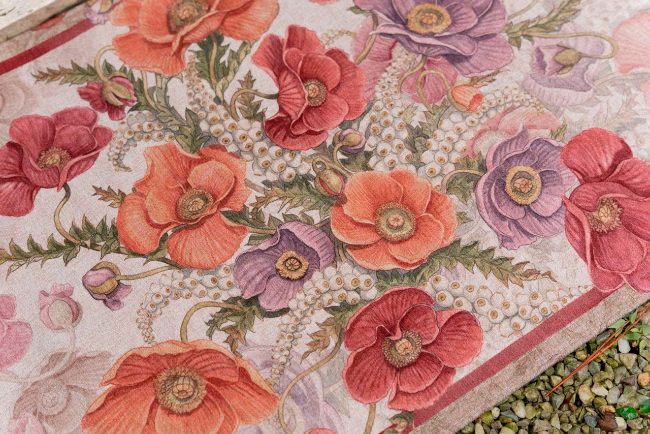 Tappeto Poppy sabbia a fantasia paveri viola bordeax e arancione 52x180 image