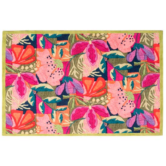 Tappeto Kiriku a fantasia floreale multicolore con bordatura verde 52x180