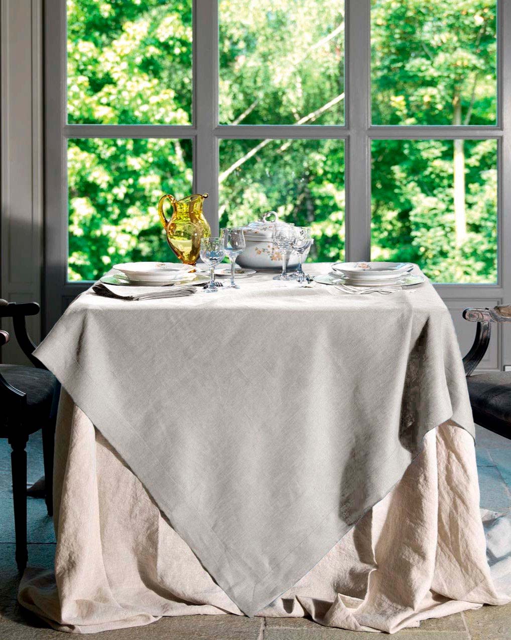 Tovaglia quadrata Tiziano in lino a tinta unita perla 170x170