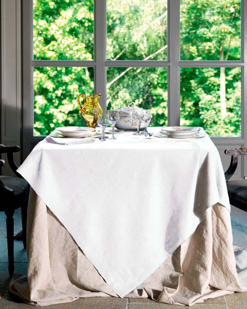 Tovaglia quadrata Tiziano in lino a tinta unita bianca 170x170