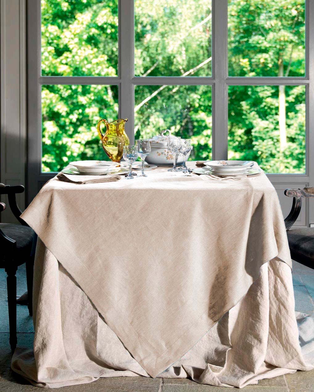 Tovaglia quadrata Tiziano in lino a tinta unita beige 170x170