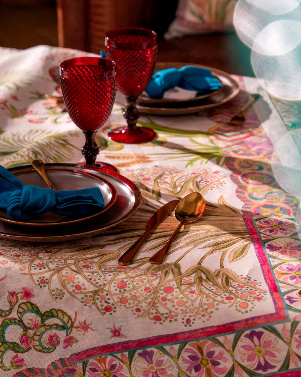 Tovaglia rettangolare Papyro in cotone a fantasia piante esotiche multicolor 170x270