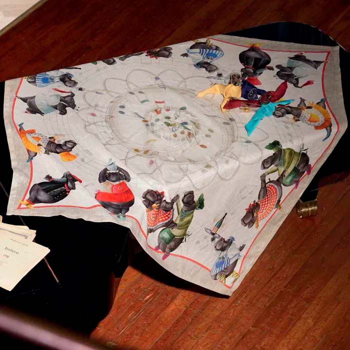 Tovaglia rettangolare Figaro in lino a fantasia ippopotami ballerini 160x230