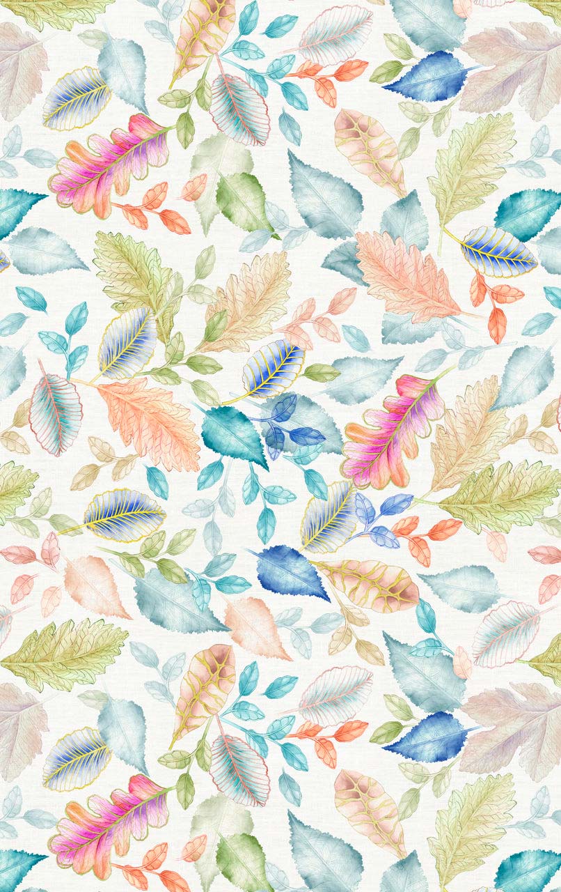 Tovaglia rettangolare Foliage in canapa a fantasia fogliame multicolor 160x231