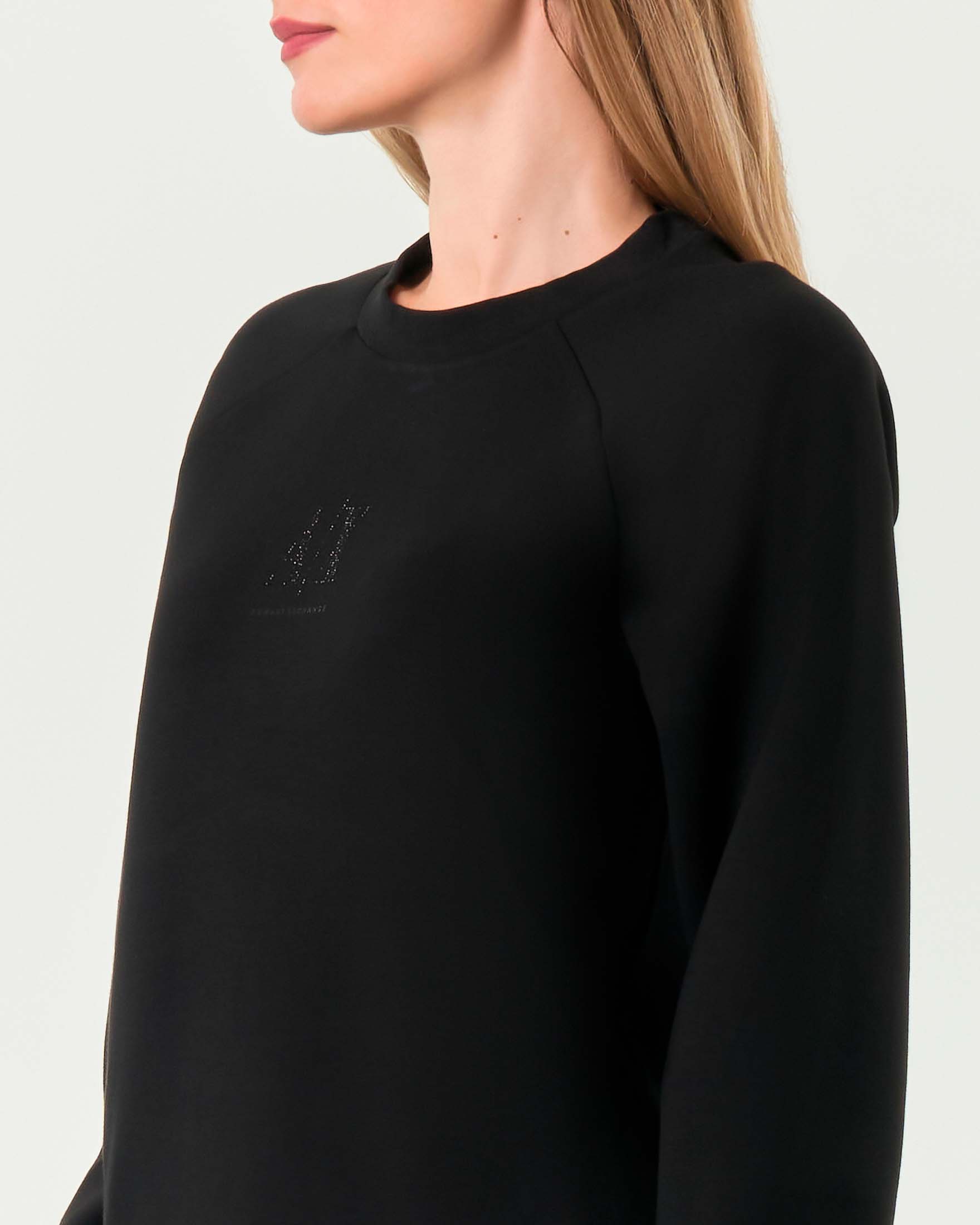 Felpa girocollo nera Armani Exchange in misto viscosa effetto