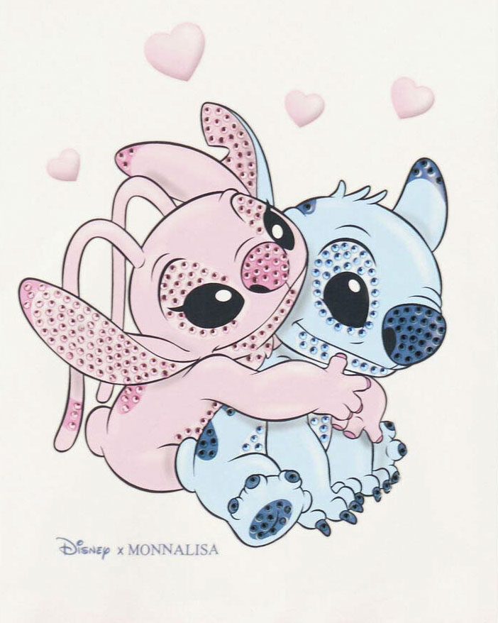 Abito Monnalisa con gonna in tulle rosa e t-shirt a manica lunga avorio con stampa Stitch Disney