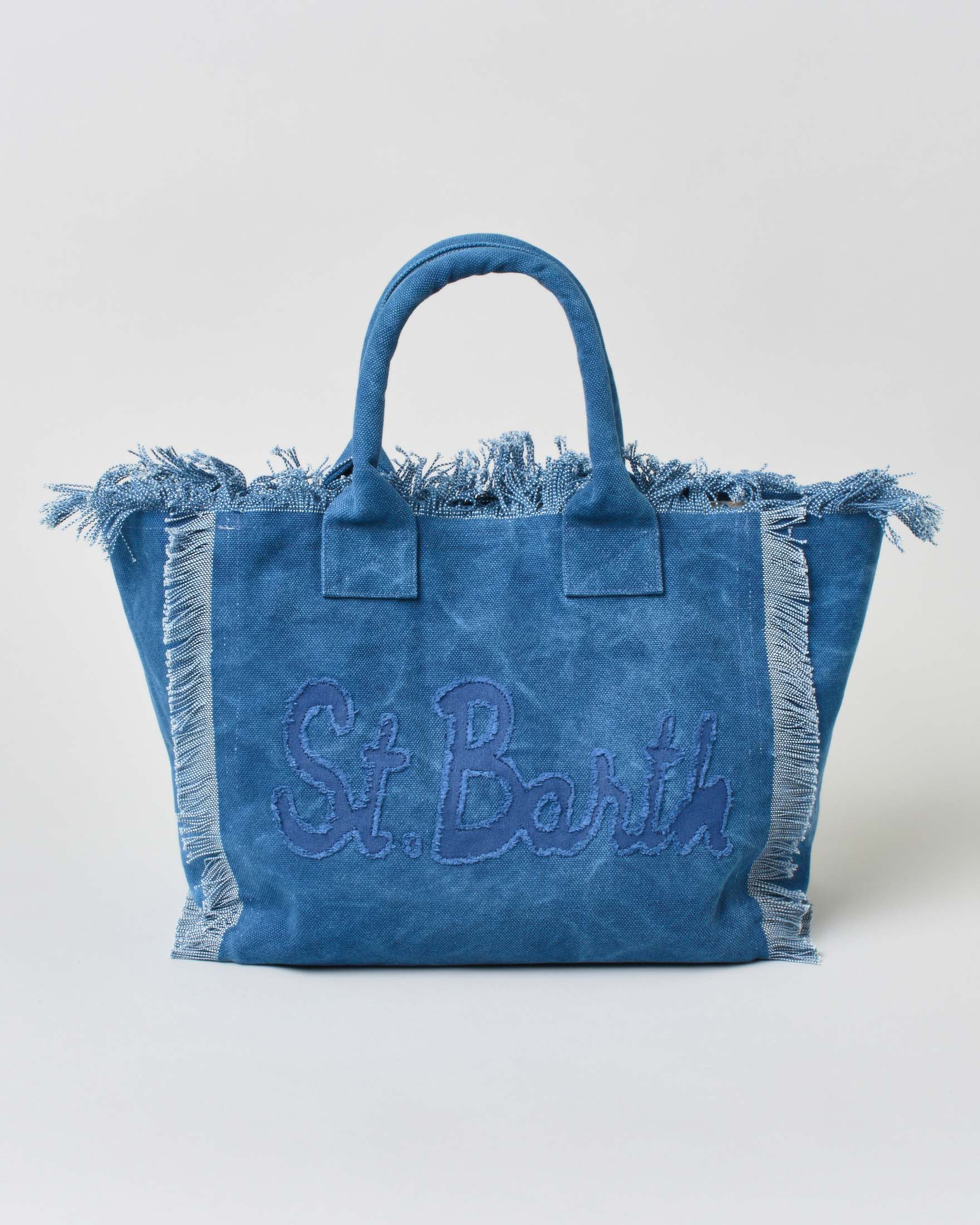 Borsa Vanity MC2 Saint Barth in canvas di cotone blu denim con