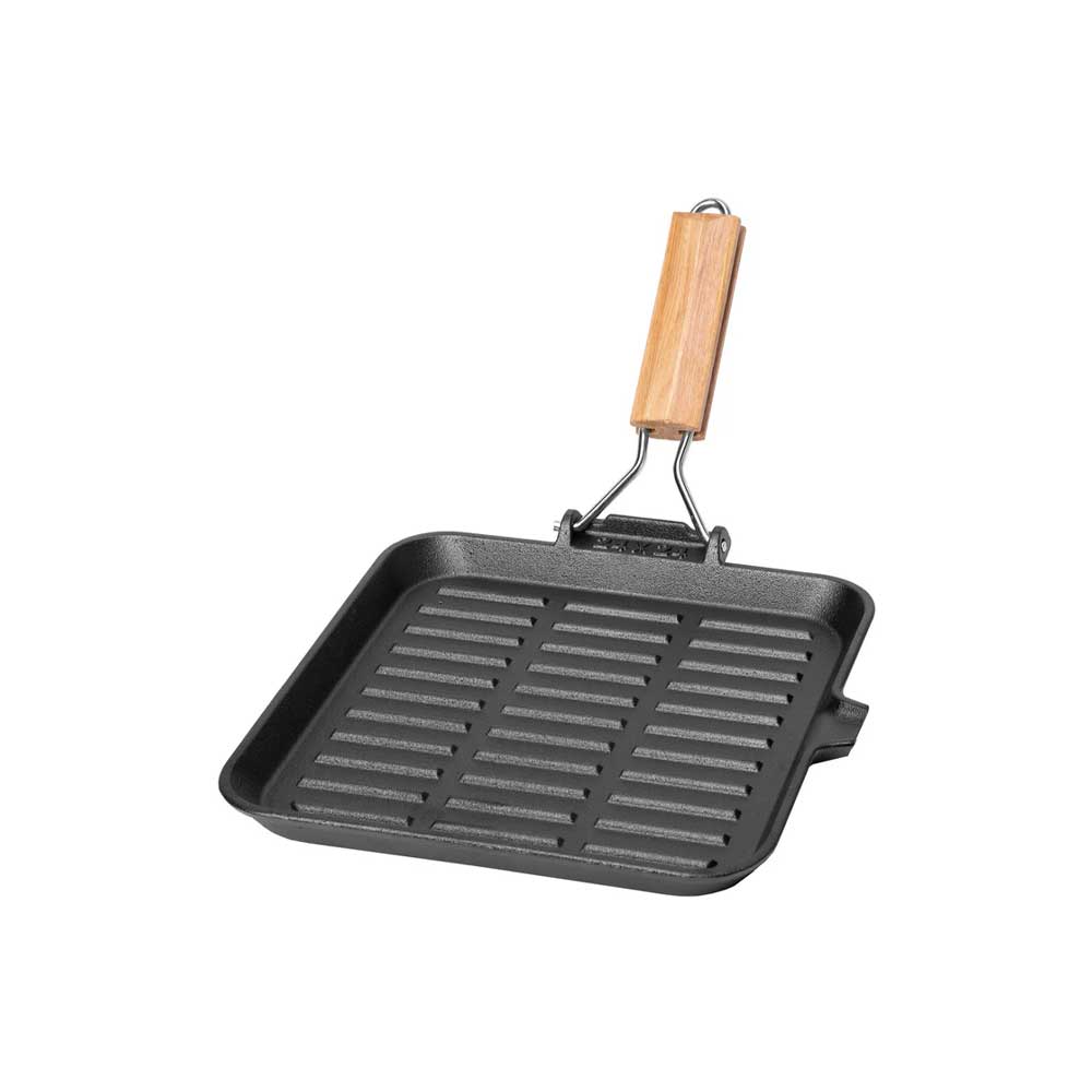 Borella Bistecchiera Quadrata In Ghisa Con Manico In Legno 24x24 Cm