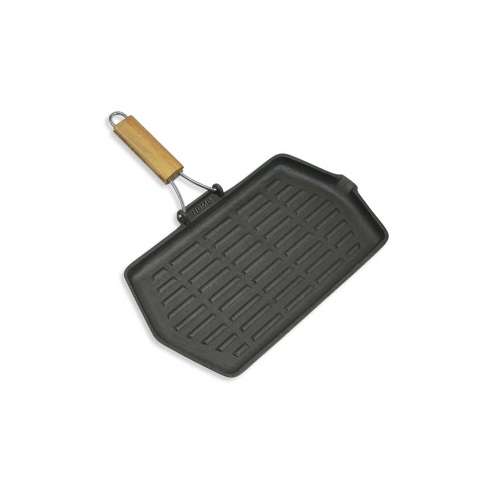 Borella Bistecchiera Rettangolare In Ghisa Con Manico In Legno 21x35 Cm