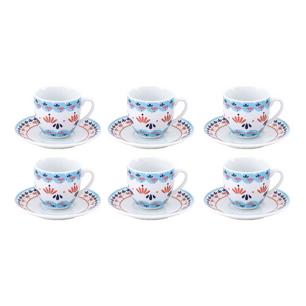 Borella Set 6 Tazzine Da Caffè Con Piatto Grace In Porcellana Colore Azzurro