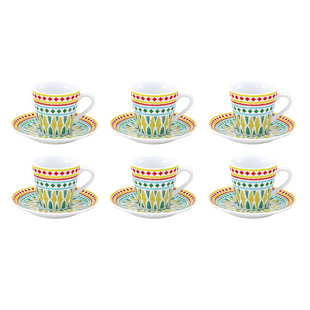 Borella Set 6 Tazzine Da Caffè Con Piatto Grace In Porcellana Colore Verde