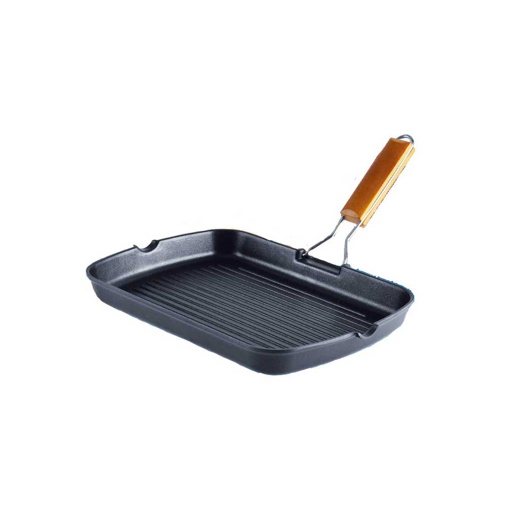 Borella Bistecchiera Rettangolare In Ghisa Con Manico In Legno 36x26 Cm