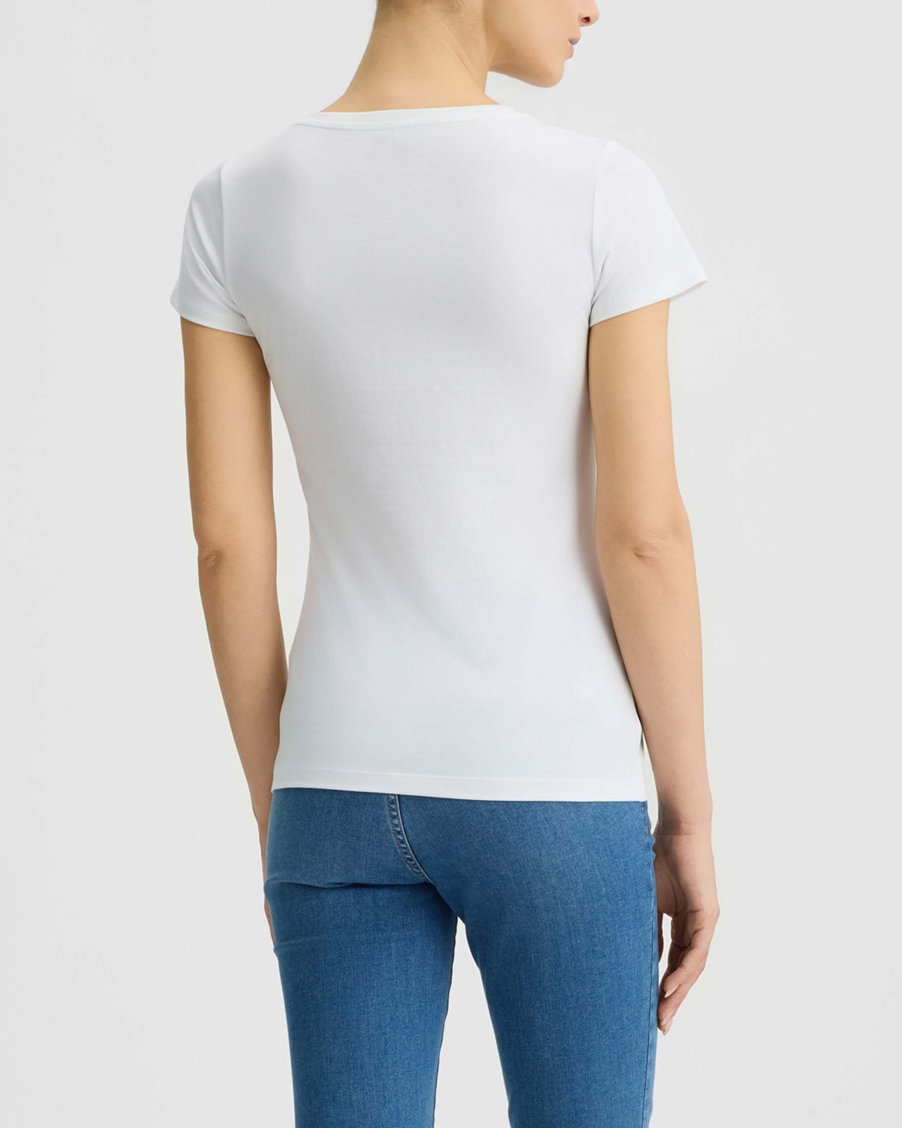 T-shirt bianca Liu Jo Mare in cotone stretch con scritta logo a stampa denim azzurra con strass