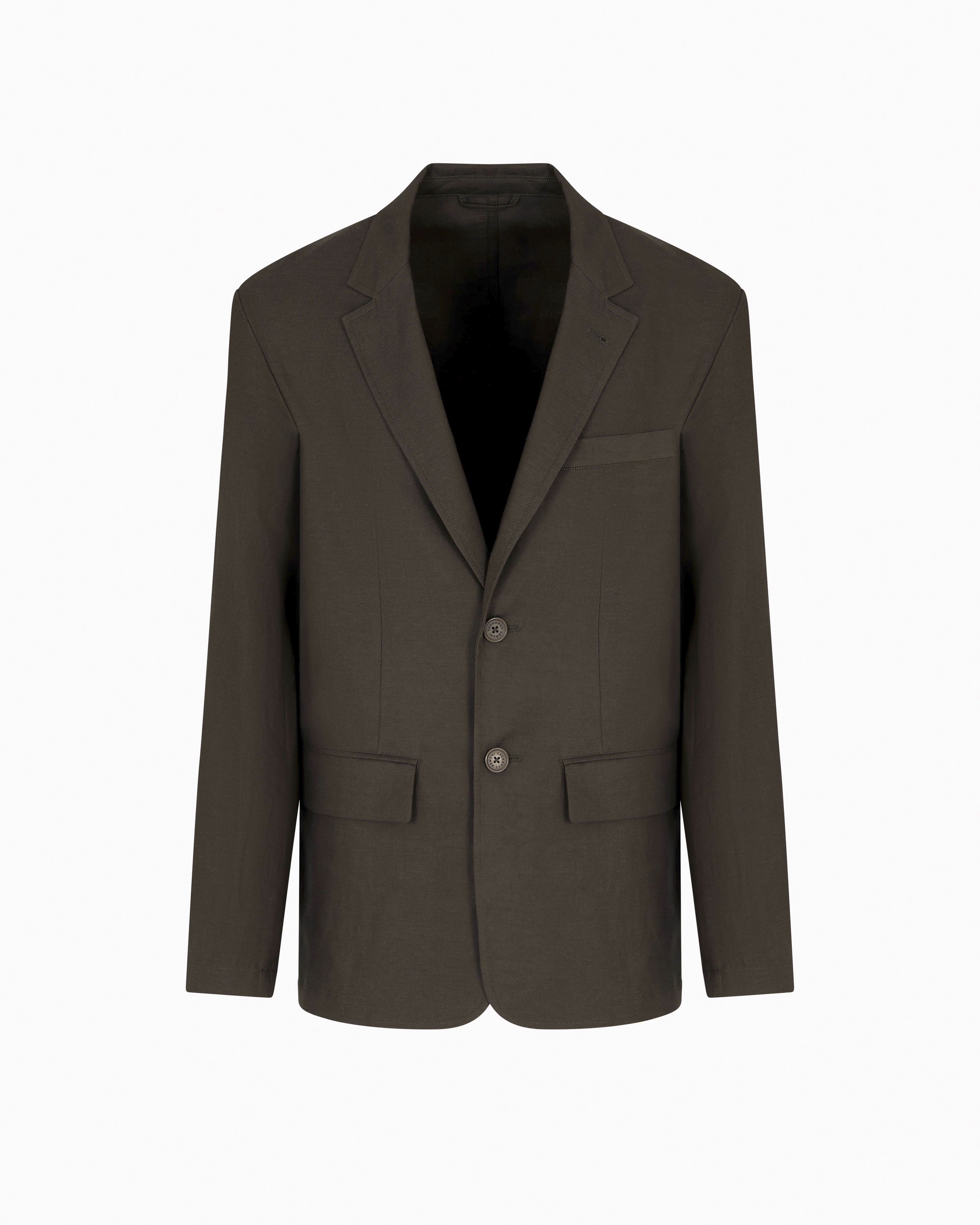Blazer Exchange verde militare monopetto in misto lino e cotone