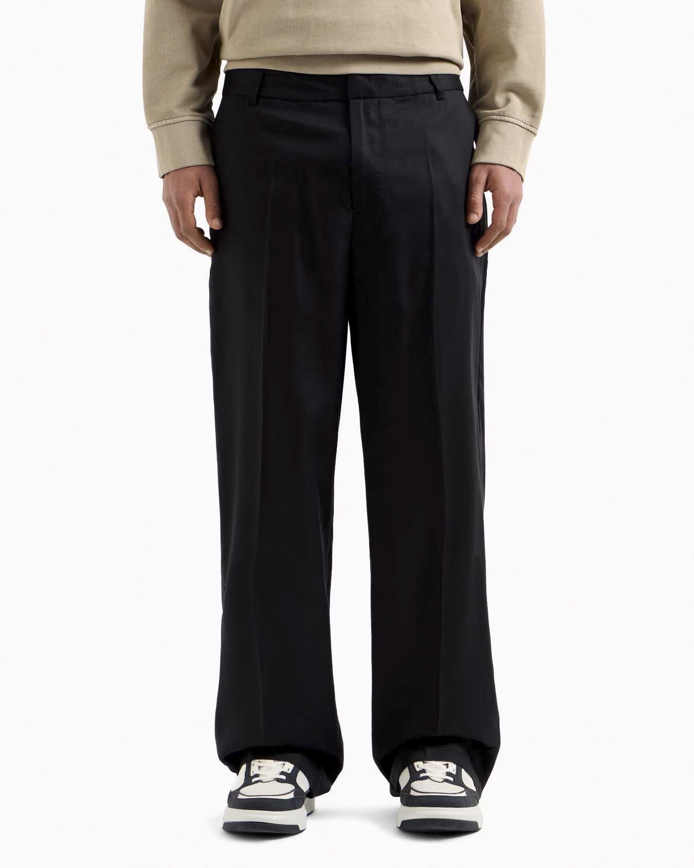 Pantalone Armani Exchange nero in twill a gamba larga