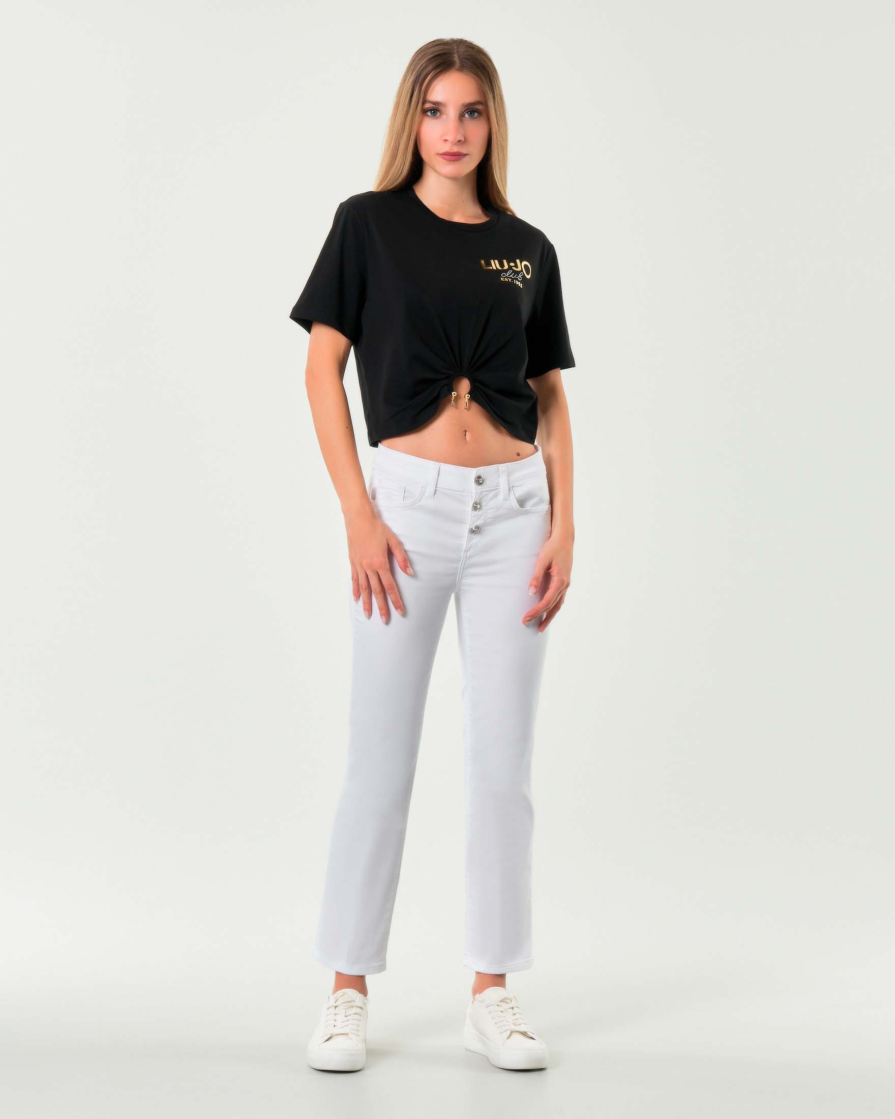 Pantaloni bianchi in cotone stretch Liu Jo con bottoni di chiusura a vista