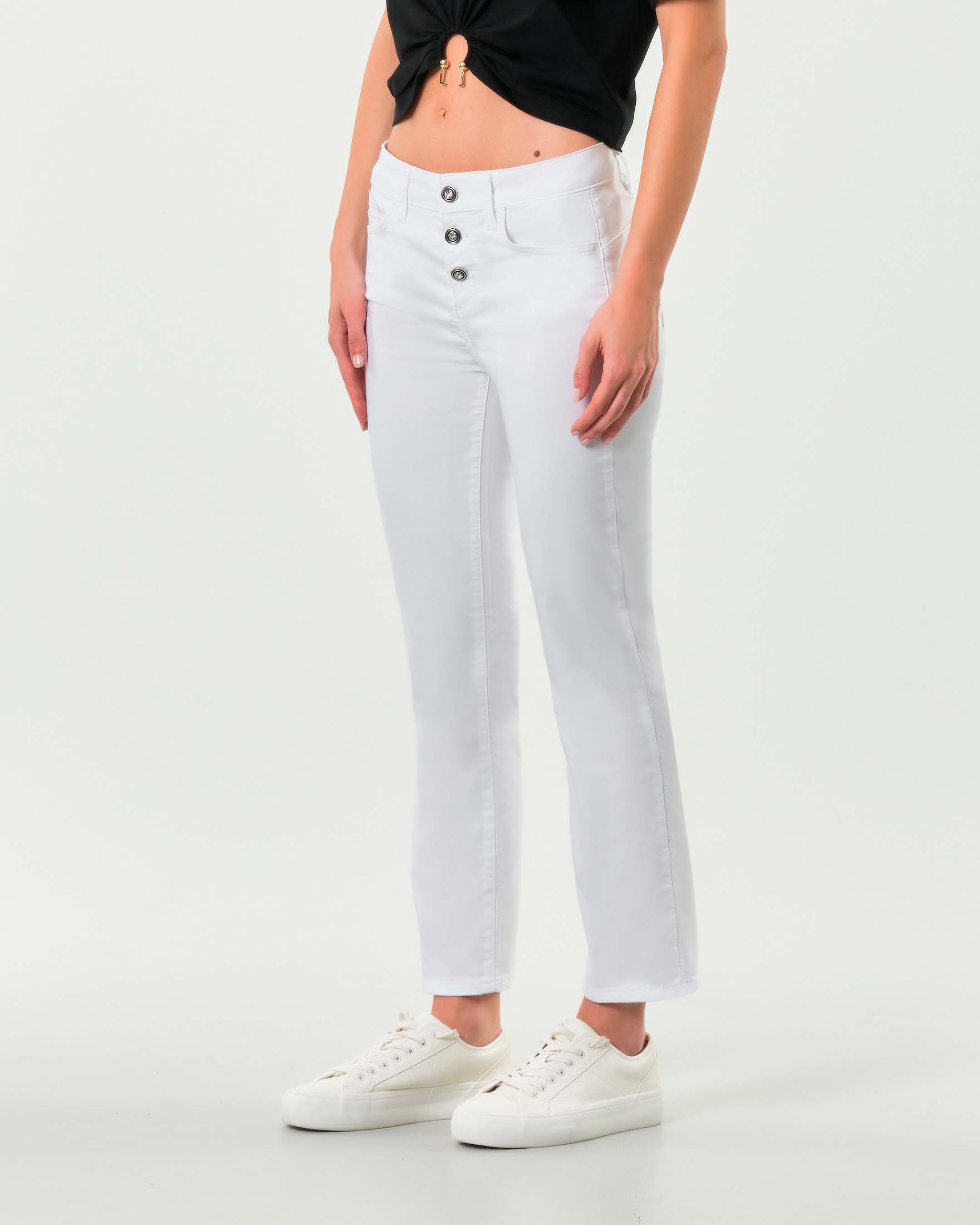 Pantaloni bianchi in cotone stretch Liu Jo con bottoni di chiusura a vista image