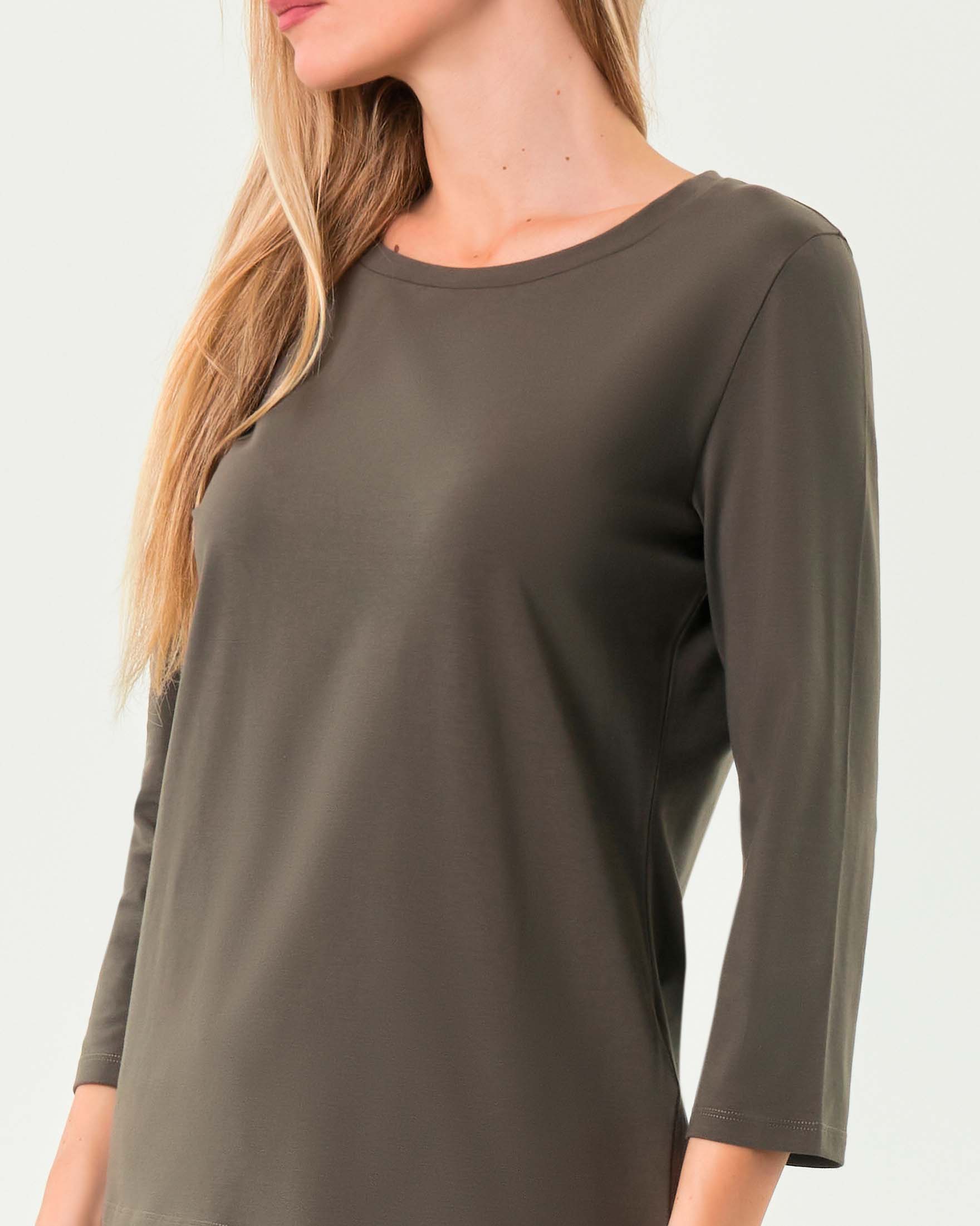 T-shirt color fango a maniche tre quarti MM Max Mara in cotone stretch image