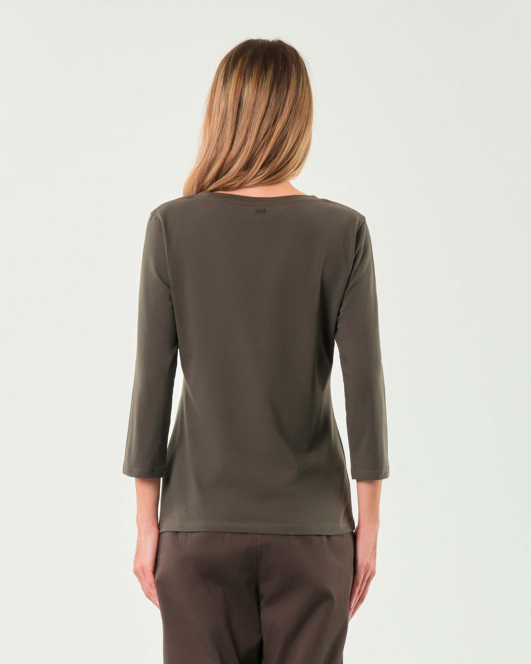 T-shirt color fango a maniche tre quarti MM Max Mara in cotone stretch