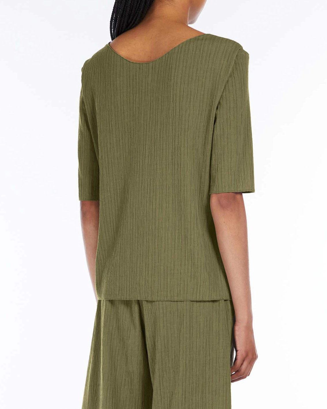 T-shirt verde in misto cotone plissè MM Max Mara con maniche corte image
