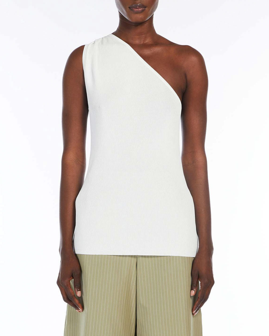 Top avorio monospalla MM Max Mara in maglia di misto viscosa a costine