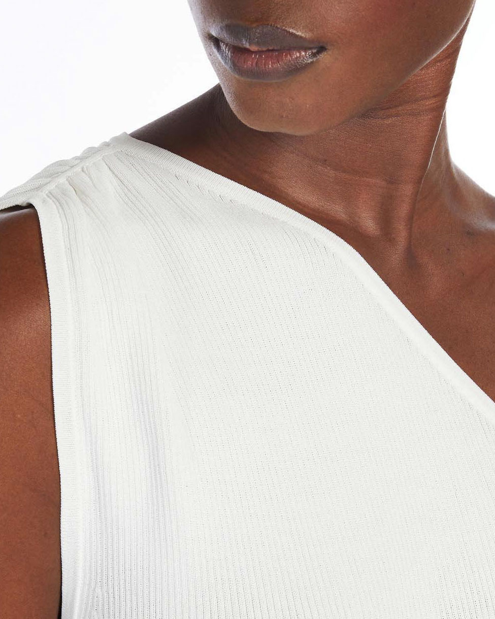 Top avorio monospalla MM Max Mara in maglia di misto viscosa a costine